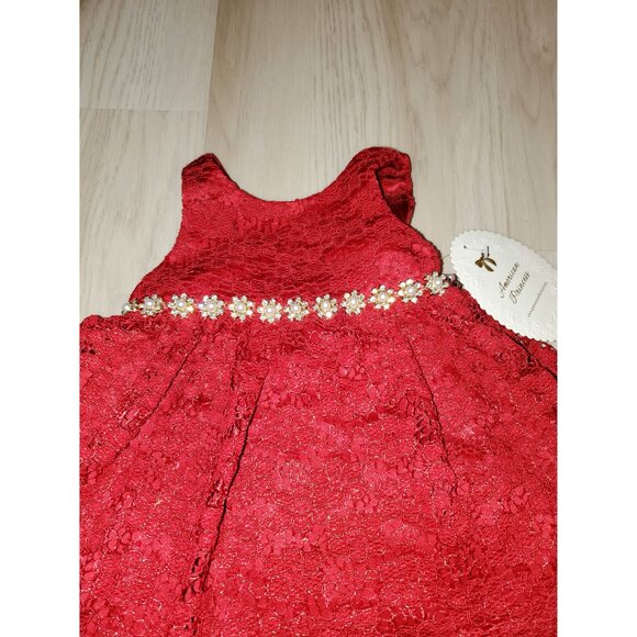 Baby Girl Dark Red Lace Dress With Rhinestone Waist & Bloomers 6 Months - Picture 2 of 9